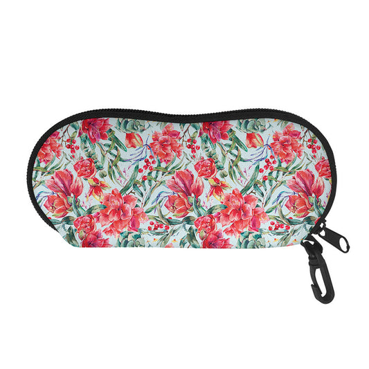 Red Amaryllis Pattern Print Glasses Case