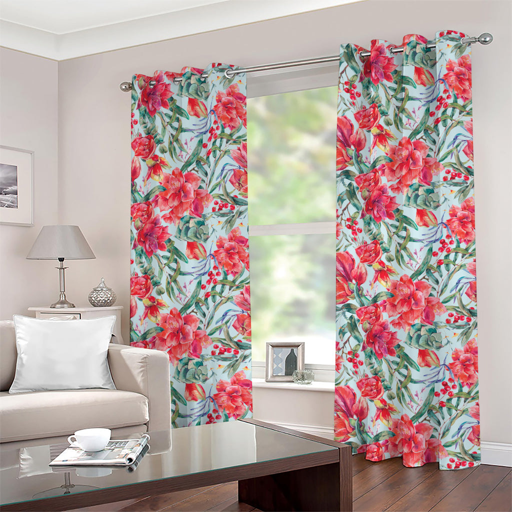 Red Amaryllis Pattern Print Grommet Curtains