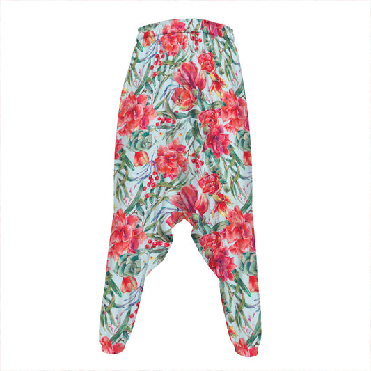 Red Amaryllis Pattern Print Hammer Pants