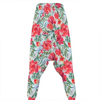 Red Amaryllis Pattern Print Hammer Pants