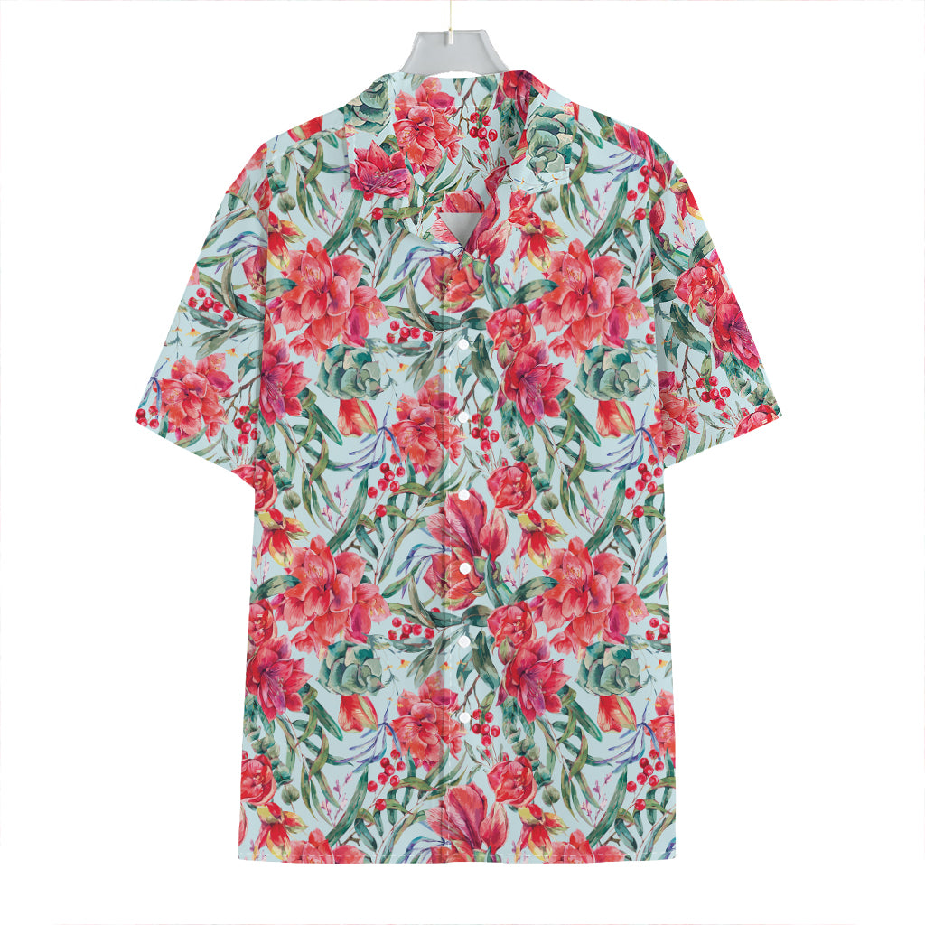 Red Amaryllis Pattern Print Hawaiian Shirt