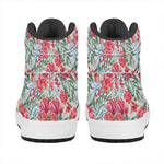 Red Amaryllis Pattern Print High Top Leather Sneakers