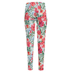 Red Amaryllis Pattern Print High-Waisted Pocket Leggings