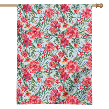 Red Amaryllis Pattern Print House Flag