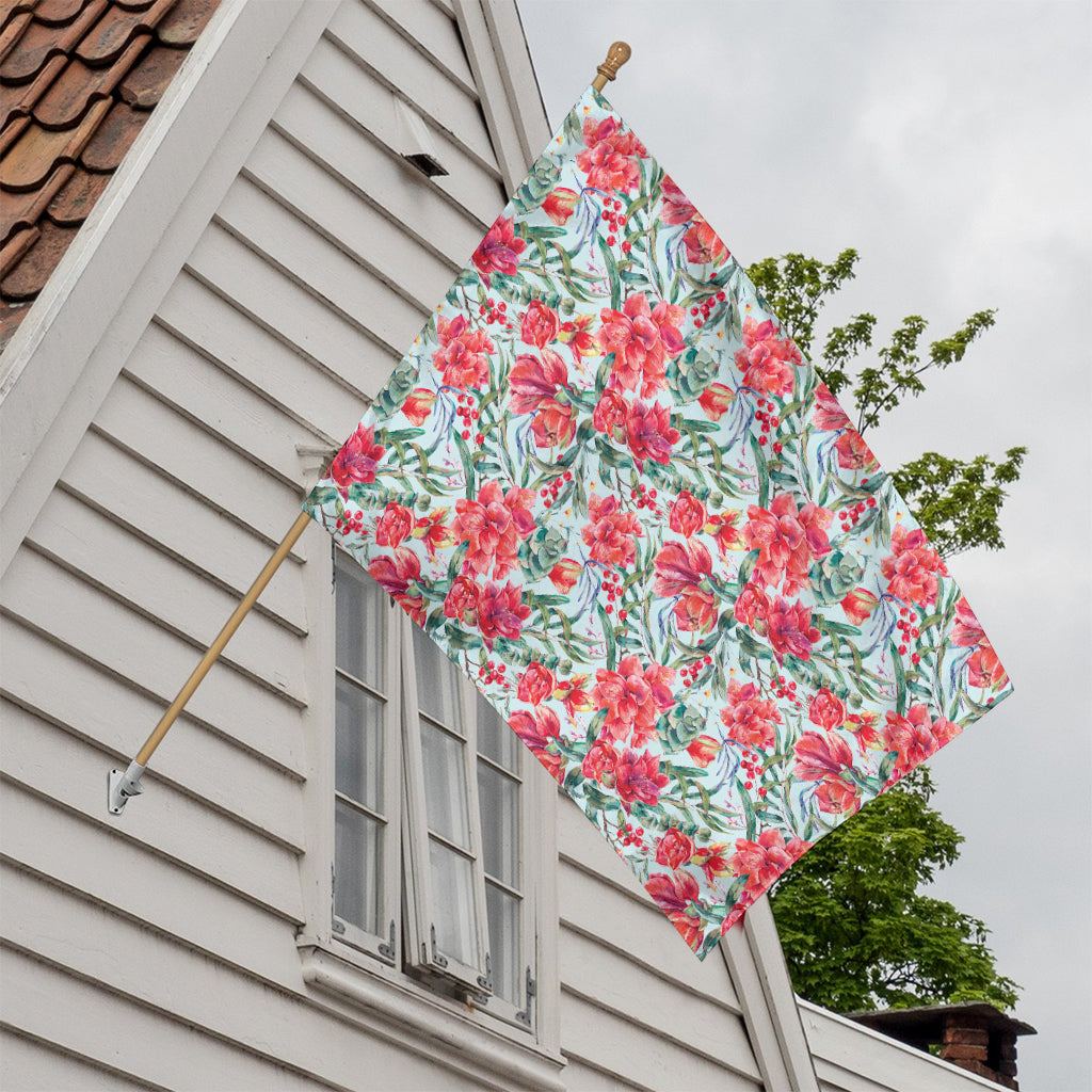Red Amaryllis Pattern Print House Flag