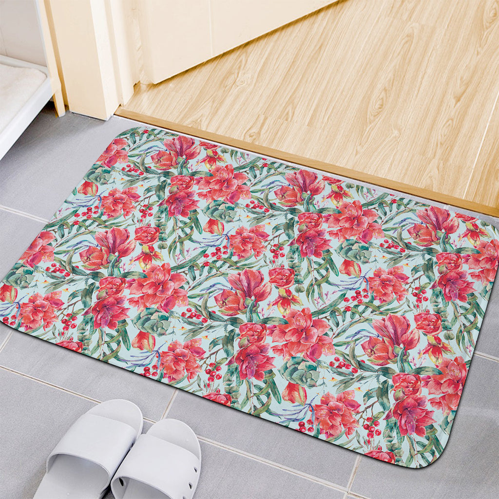 Red Amaryllis Pattern Print Indoor Door Mat