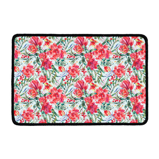 Red Amaryllis Pattern Print Kitchen Mat