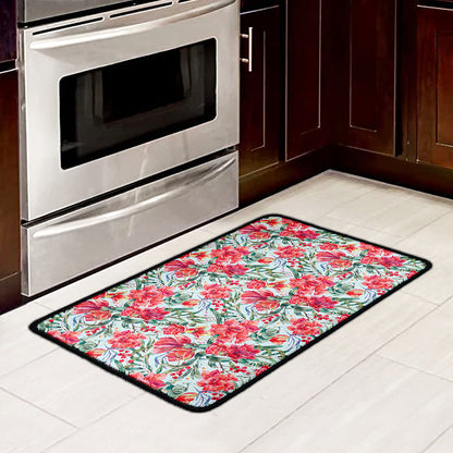 Red Amaryllis Pattern Print Kitchen Mat