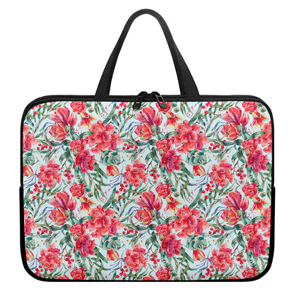 Red Amaryllis Pattern Print Laptop Sleeve With Handle