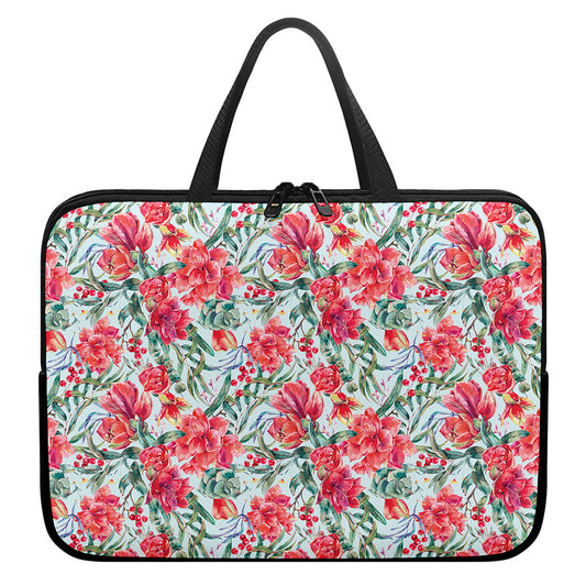Red Amaryllis Pattern Print Laptop Sleeve With Handle