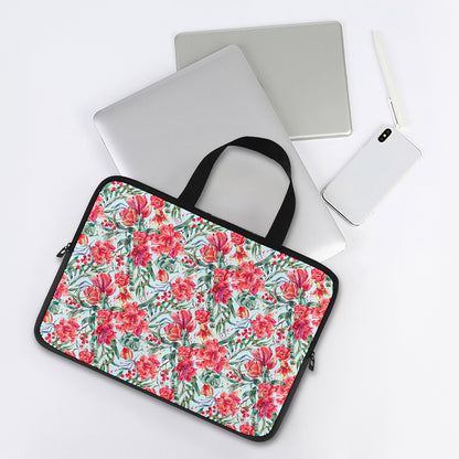 Red Amaryllis Pattern Print Laptop Sleeve With Handle