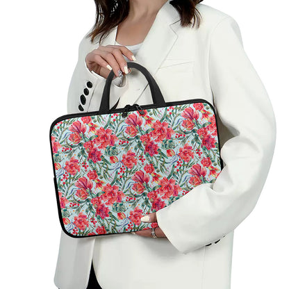 Red Amaryllis Pattern Print Laptop Sleeve With Handle