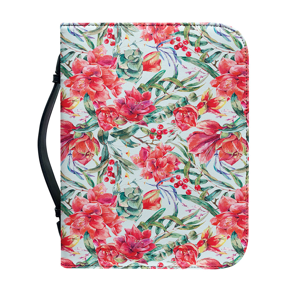 Red Amaryllis Pattern Print Leather Bible Cover