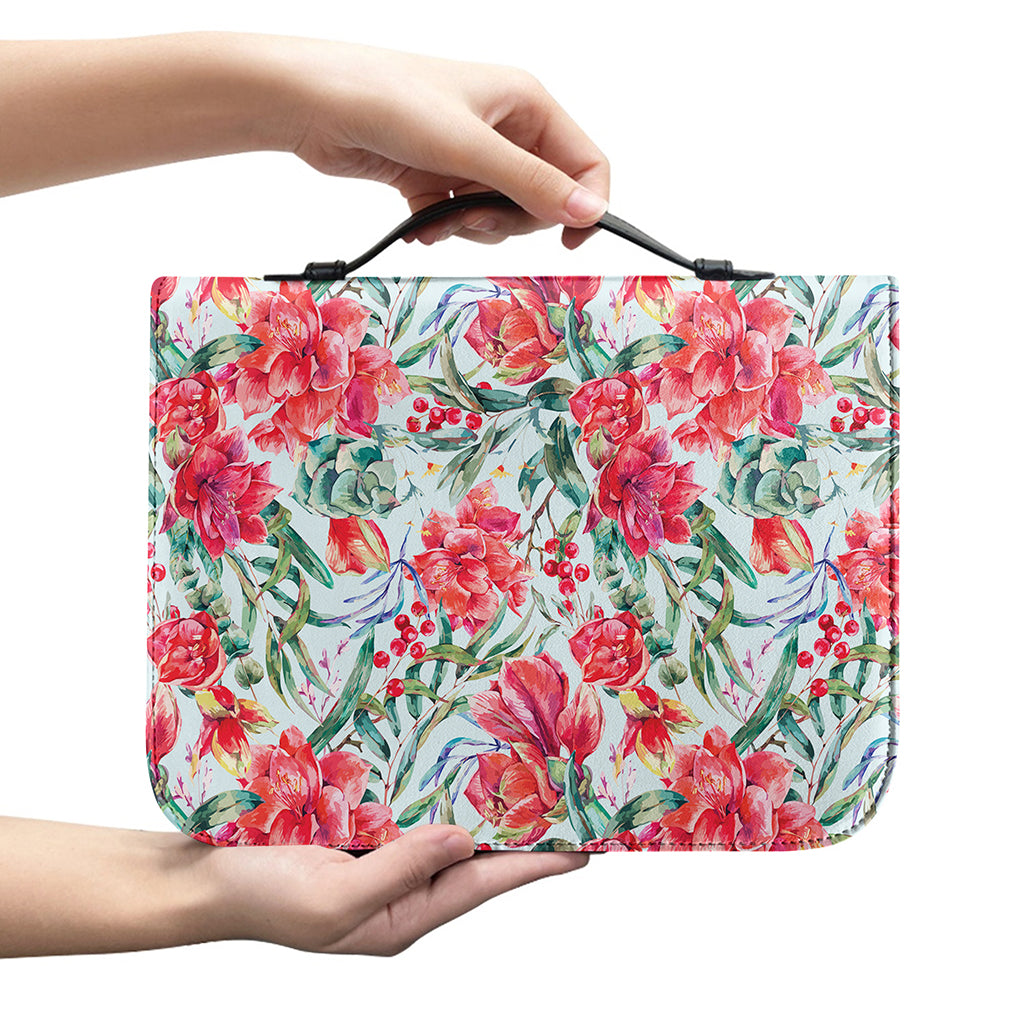 Red Amaryllis Pattern Print Leather Bible Cover