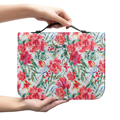 Red Amaryllis Pattern Print Leather Bible Cover