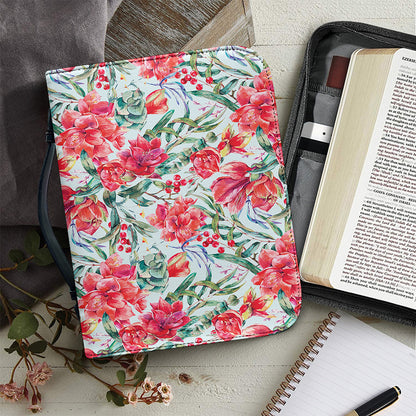 Red Amaryllis Pattern Print Leather Bible Cover