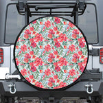 Red Amaryllis Pattern Print Leather Spare Tire Cover