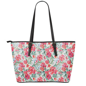 Red Amaryllis Pattern Print Leather Tote Bag