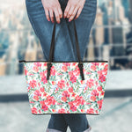 Red Amaryllis Pattern Print Leather Tote Bag