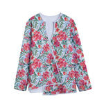 Red Amaryllis Pattern Print Long Sleeve Short Coat