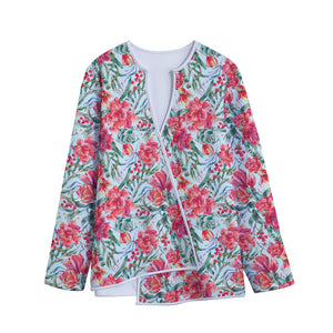 Red Amaryllis Pattern Print Long Sleeve Short Coat