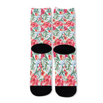 Red Amaryllis Pattern Print Long Socks