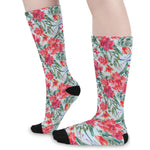 Red Amaryllis Pattern Print Long Socks