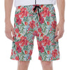 Red Amaryllis Pattern Print Men's Beach Shorts