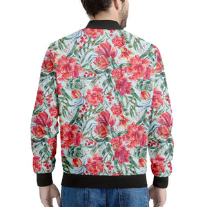 Red Amaryllis Pattern Print Men's Bomber Jacket