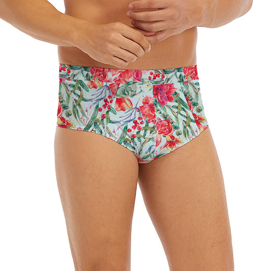 Red Amaryllis Pattern Print Men's Briefs