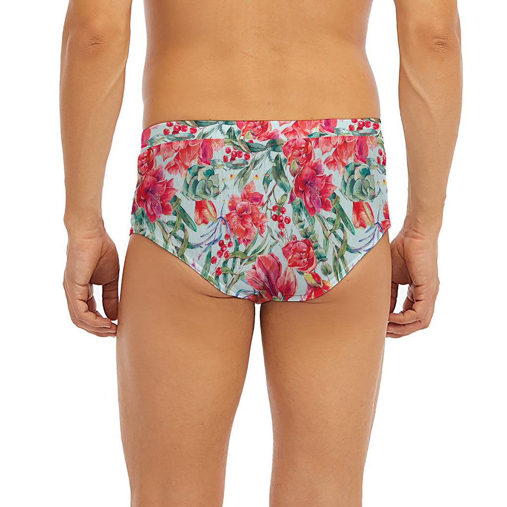Red Amaryllis Pattern Print Men's Briefs