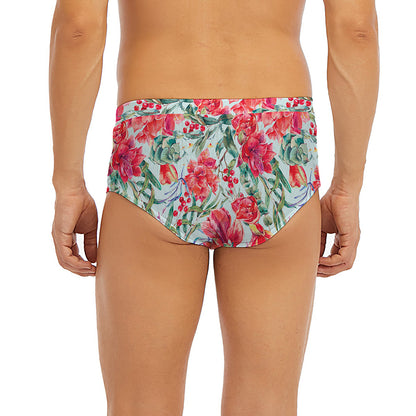 Red Amaryllis Pattern Print Men's Briefs
