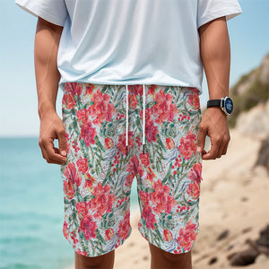 Red Amaryllis Pattern Print Men's Cargo Shorts