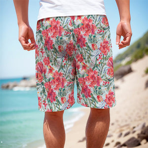 Red Amaryllis Pattern Print Men's Cargo Shorts