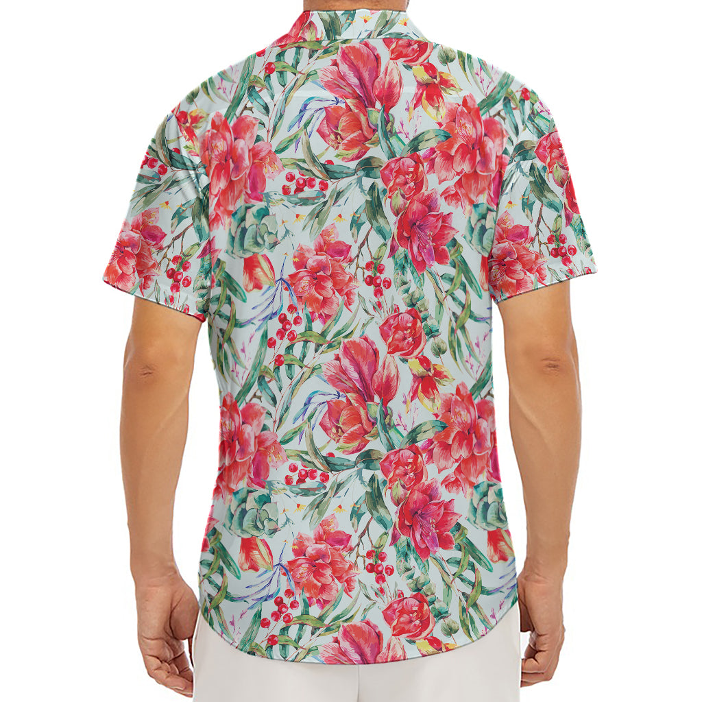 Red Amaryllis Pattern Print Men's Deep V-Neck Shirt