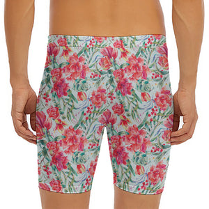 Red Amaryllis Pattern Print Men's Long Boxer Briefs