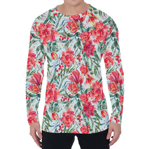 Red Amaryllis Pattern Print Men's Long Sleeve T-Shirt