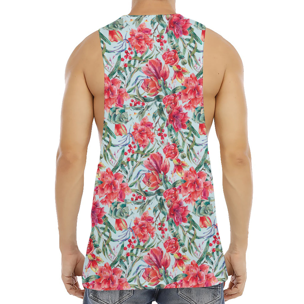 Red Amaryllis Pattern Print Men's Muscle Tank Top