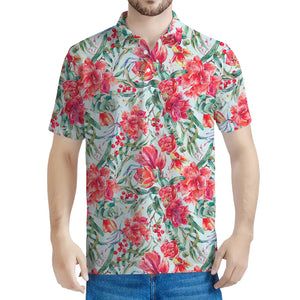 Red Amaryllis Pattern Print Men's Polo Shirt