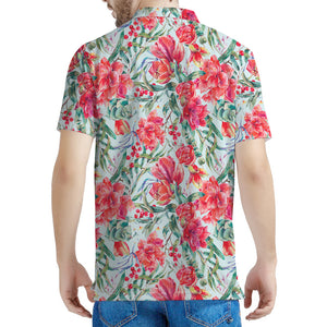 Red Amaryllis Pattern Print Men's Polo Shirt