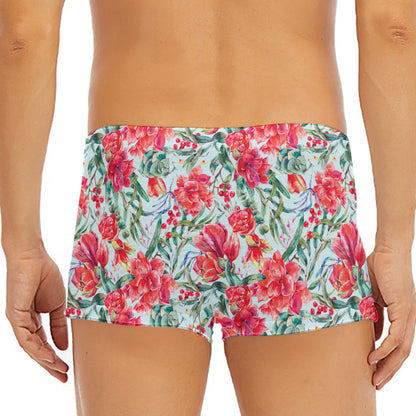 Red Amaryllis Pattern Print Men's Short Boxer Briefs