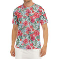 Red Amaryllis Pattern Print Men's Short Sleeve Rash Guard
