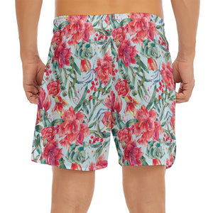 Red Amaryllis Pattern Print Men's Split Running Shorts