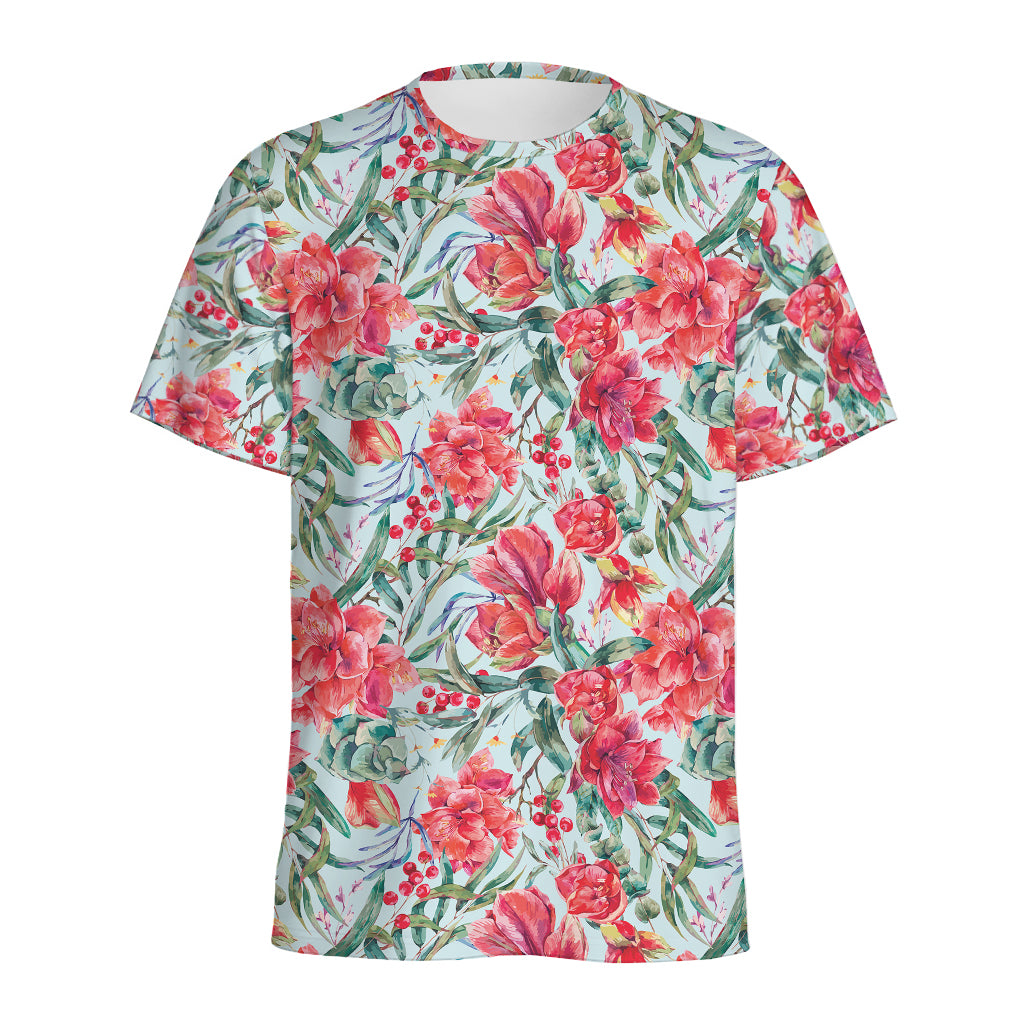 Red Amaryllis Pattern Print Men's Sports T-Shirt