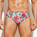 Red Amaryllis Pattern Print Men's Swim Briefs
