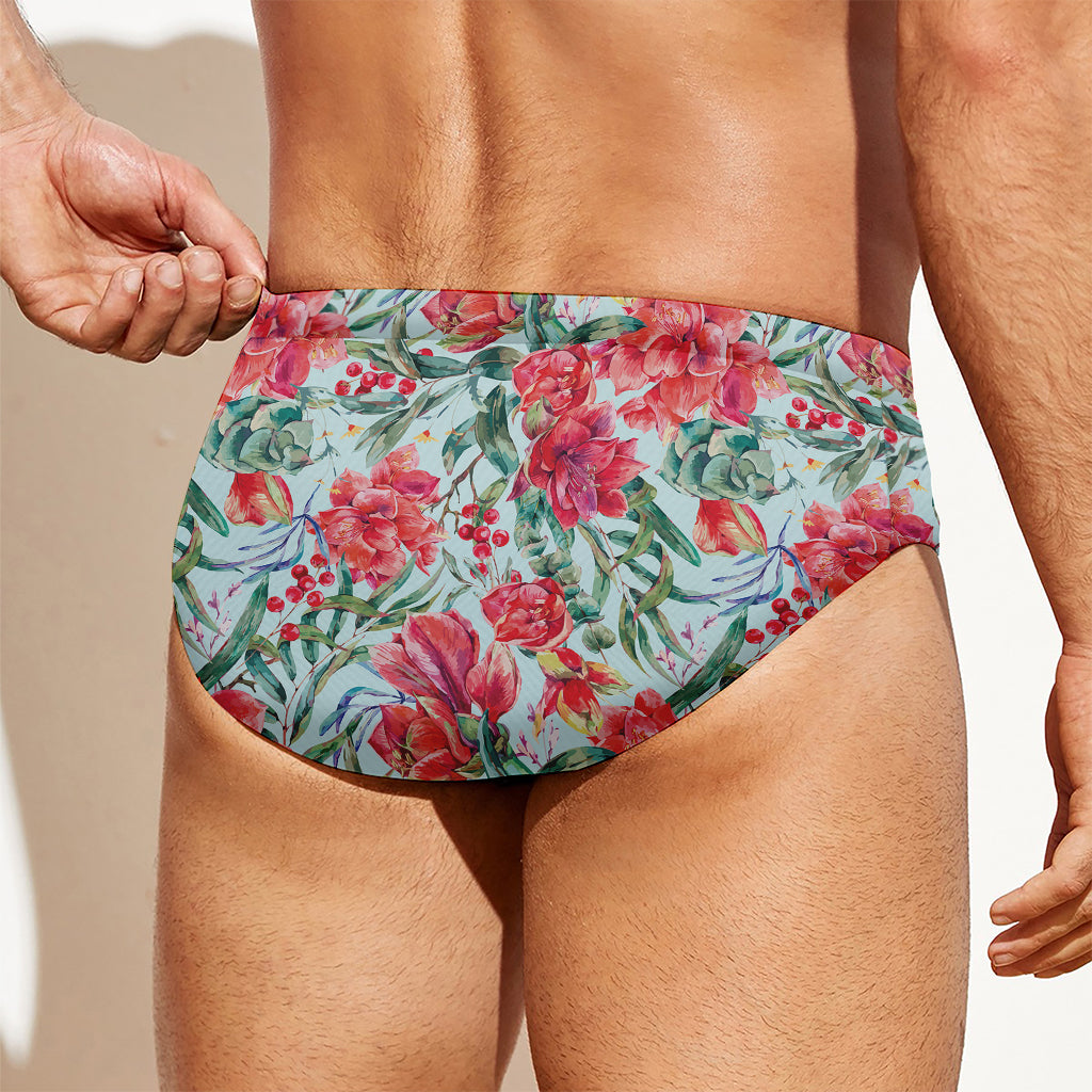 Red Amaryllis Pattern Print Men's Swim Briefs