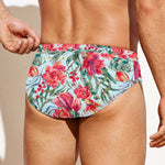 Red Amaryllis Pattern Print Men's Swim Briefs