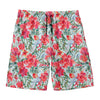 Red Amaryllis Pattern Print Men's Swim Trunks