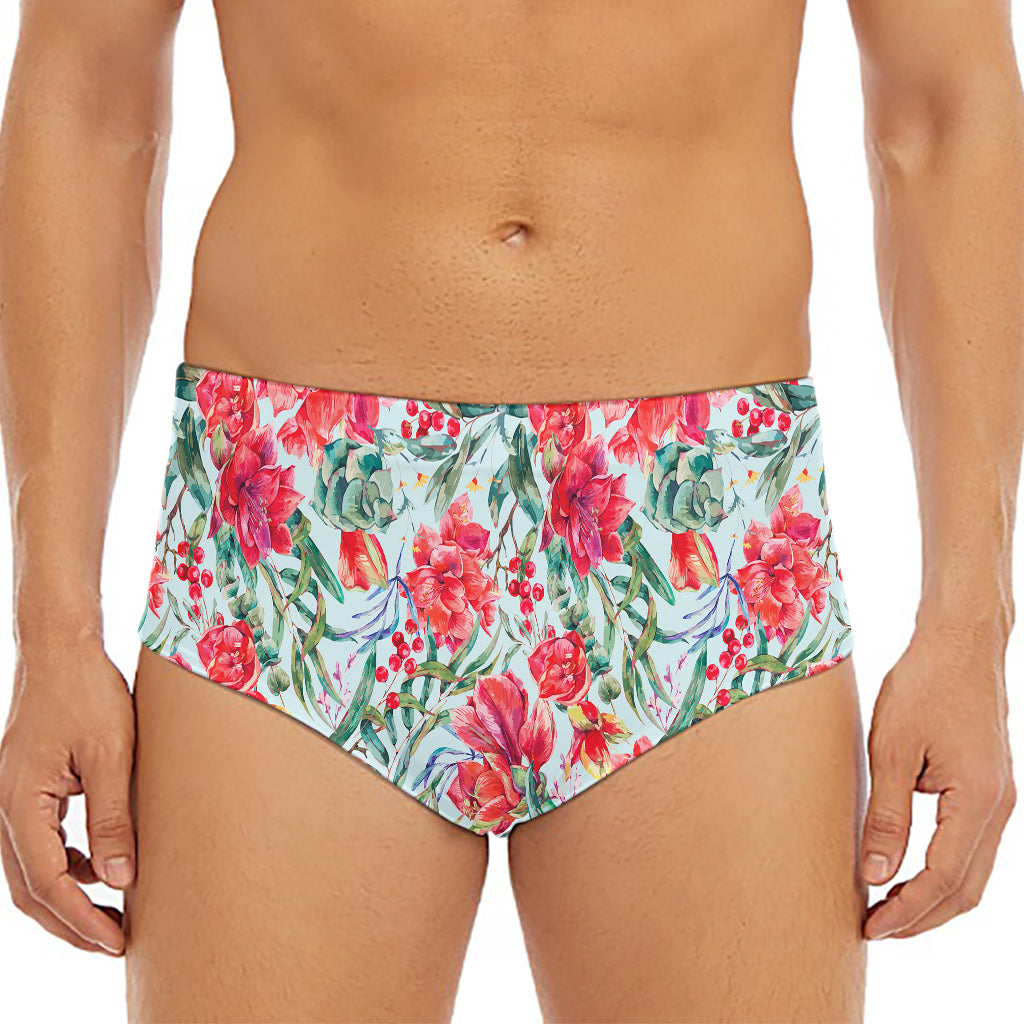 Red Amaryllis Pattern Print Men's Triangle Swim Briefs