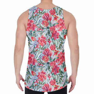 Red Amaryllis Pattern Print Men's Velvet Tank Top